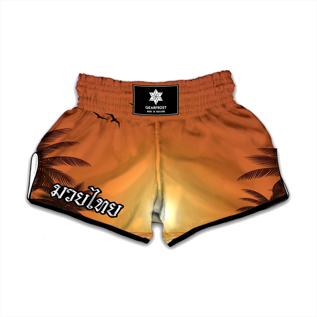 Palm Tree Beach Sunset Print Muay Thai Boxing Shorts