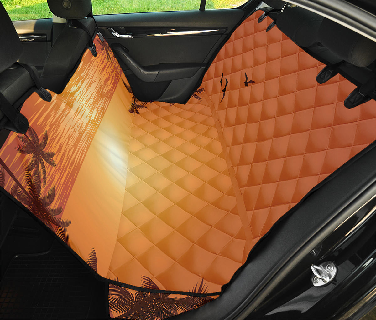 Palm Tree Beach Sunset Print Pet Car Back Seat Cover