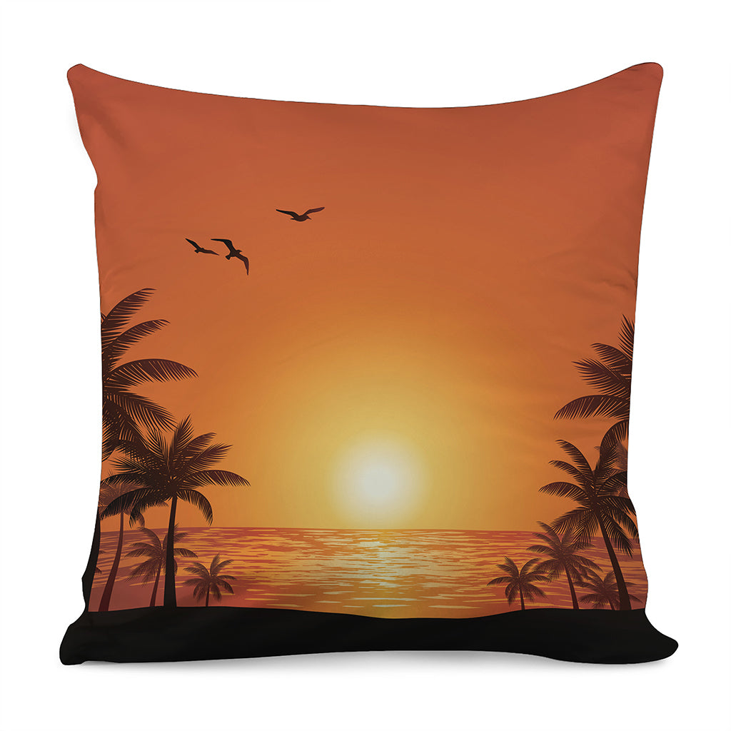 Palm Tree Beach Sunset Print Pillow Cover