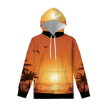 Palm Tree Beach Sunset Print Pullover Hoodie