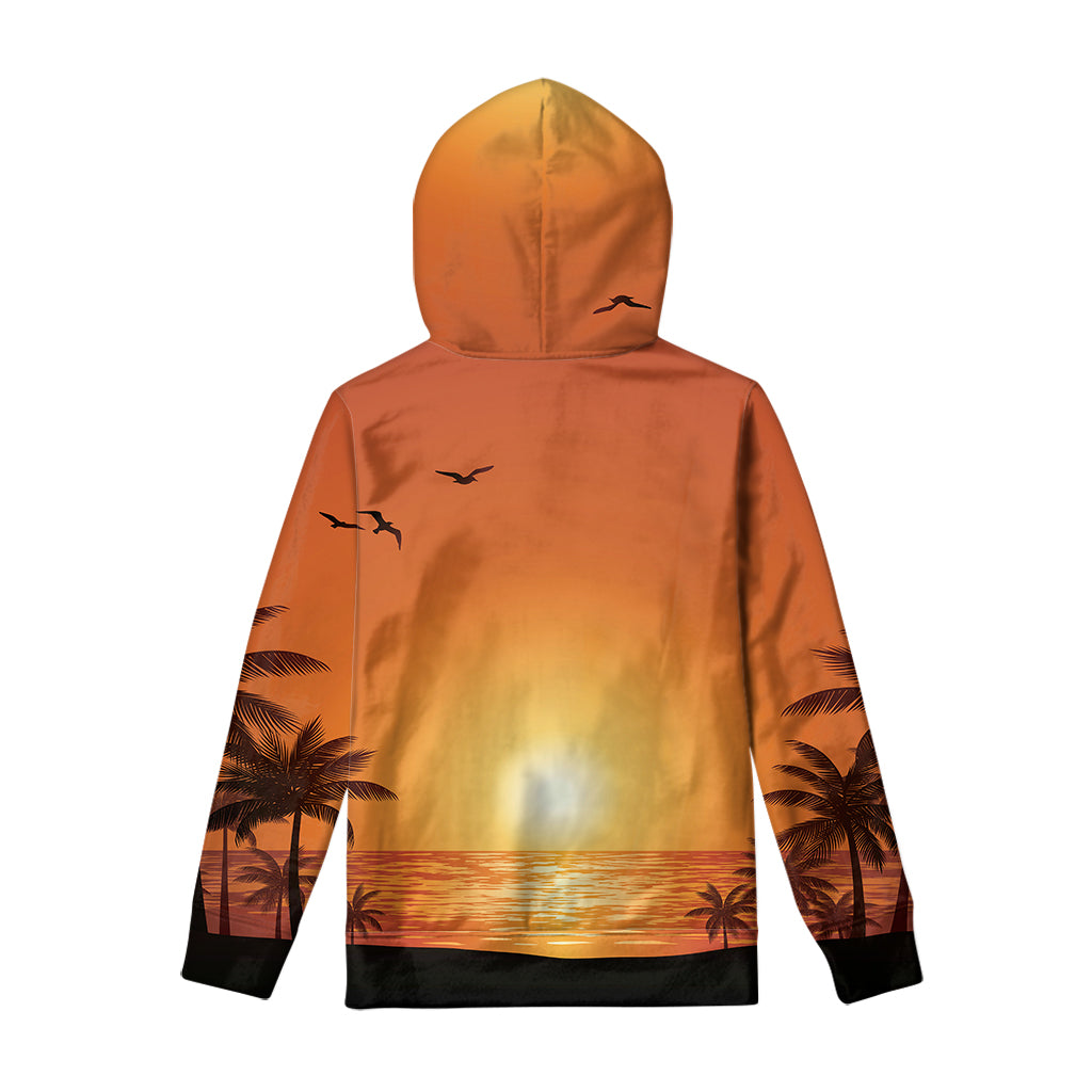 Palm Tree Beach Sunset Print Pullover Hoodie