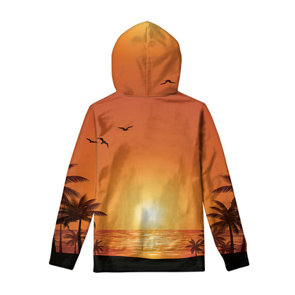 Palm Tree Beach Sunset Print Pullover Hoodie