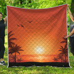 Palm Tree Beach Sunset Print Quilt
