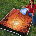 Palm Tree Beach Sunset Print Quilt