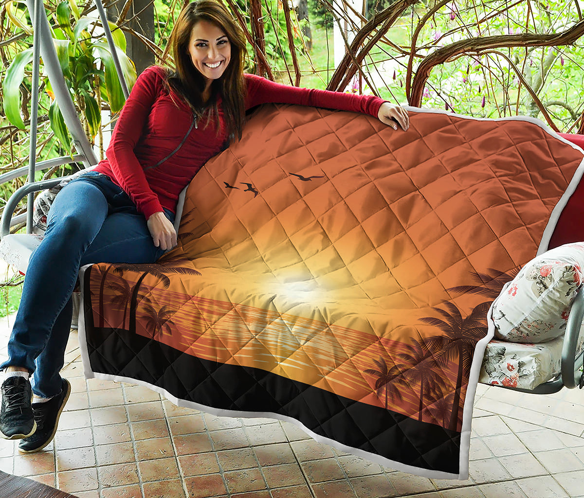 Palm Tree Beach Sunset Print Quilt