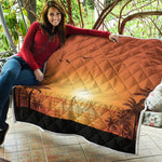 Palm Tree Beach Sunset Print Quilt