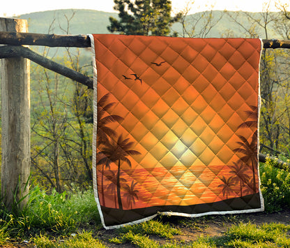 Palm Tree Beach Sunset Print Quilt