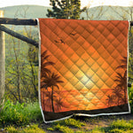Palm Tree Beach Sunset Print Quilt