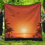 Palm Tree Beach Sunset Print Quilt