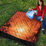 Palm Tree Beach Sunset Print Quilt