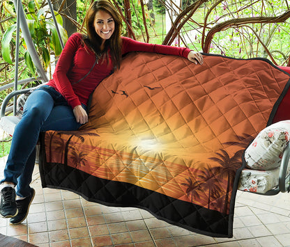 Palm Tree Beach Sunset Print Quilt