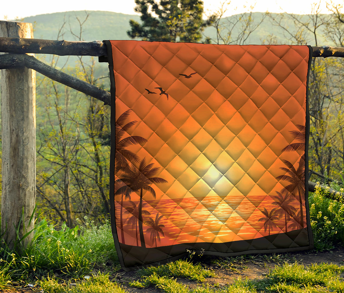 Palm Tree Beach Sunset Print Quilt