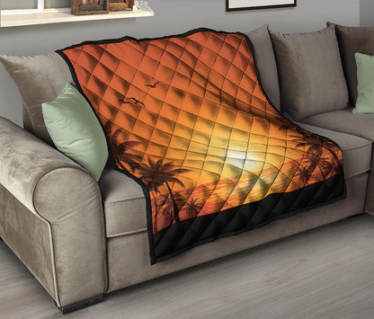 Palm Tree Beach Sunset Print Quilt