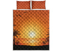 Palm Tree Beach Sunset Print Quilt Bed Set