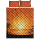 Palm Tree Beach Sunset Print Quilt Bed Set