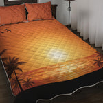 Palm Tree Beach Sunset Print Quilt Bed Set