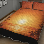 Palm Tree Beach Sunset Print Quilt Bed Set
