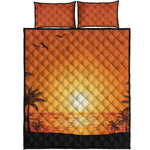 Palm Tree Beach Sunset Print Quilt Bed Set