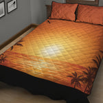 Palm Tree Beach Sunset Print Quilt Bed Set
