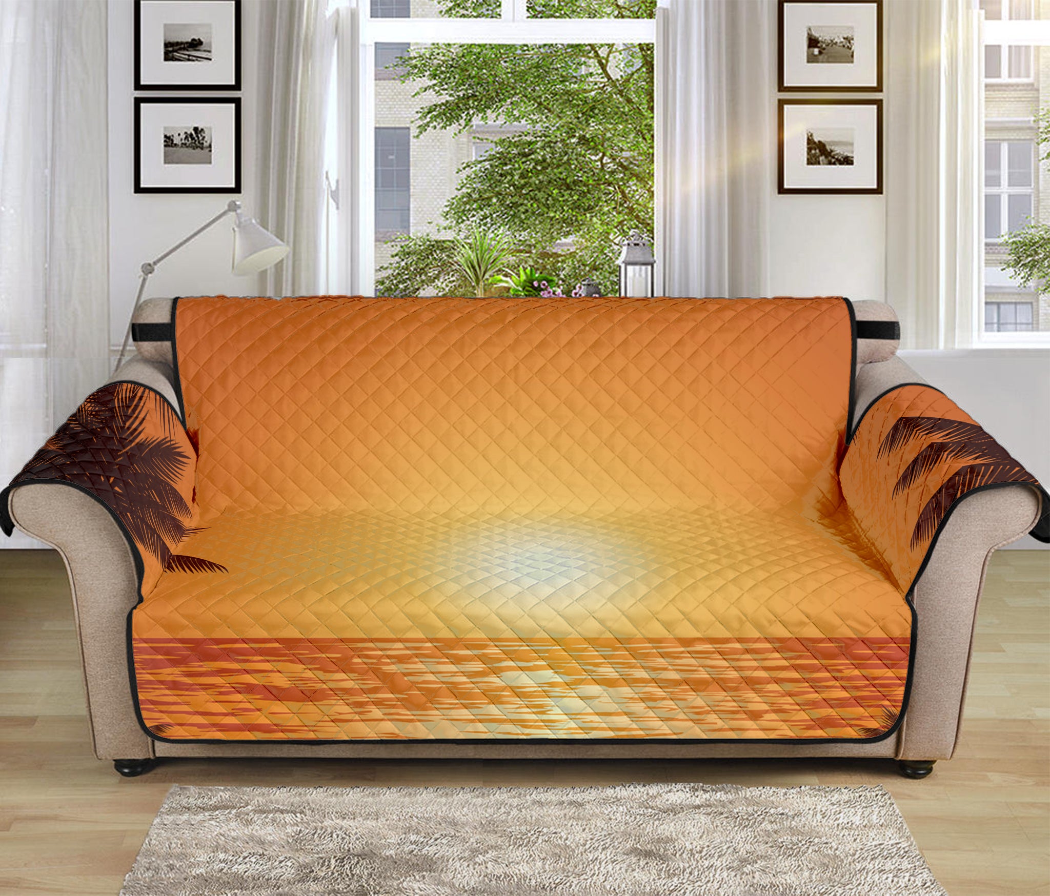 Palm Tree Beach Sunset Print Sofa Protector