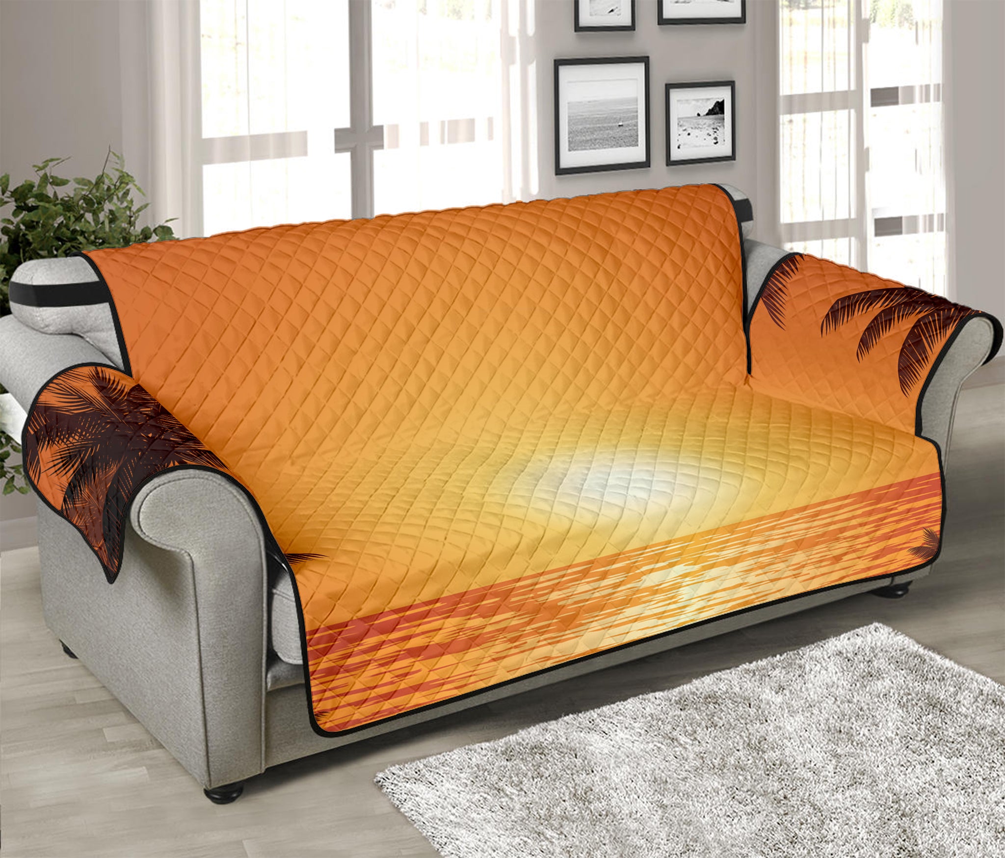 Palm Tree Beach Sunset Print Sofa Protector