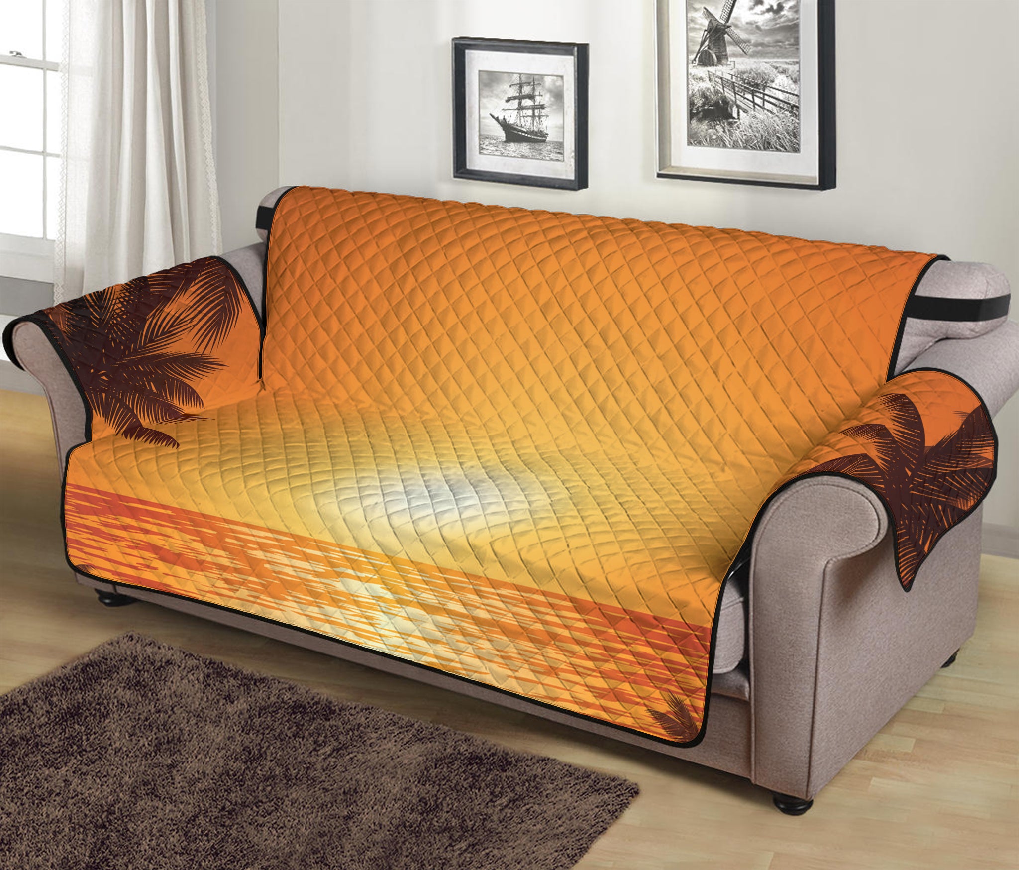 Palm Tree Beach Sunset Print Sofa Protector