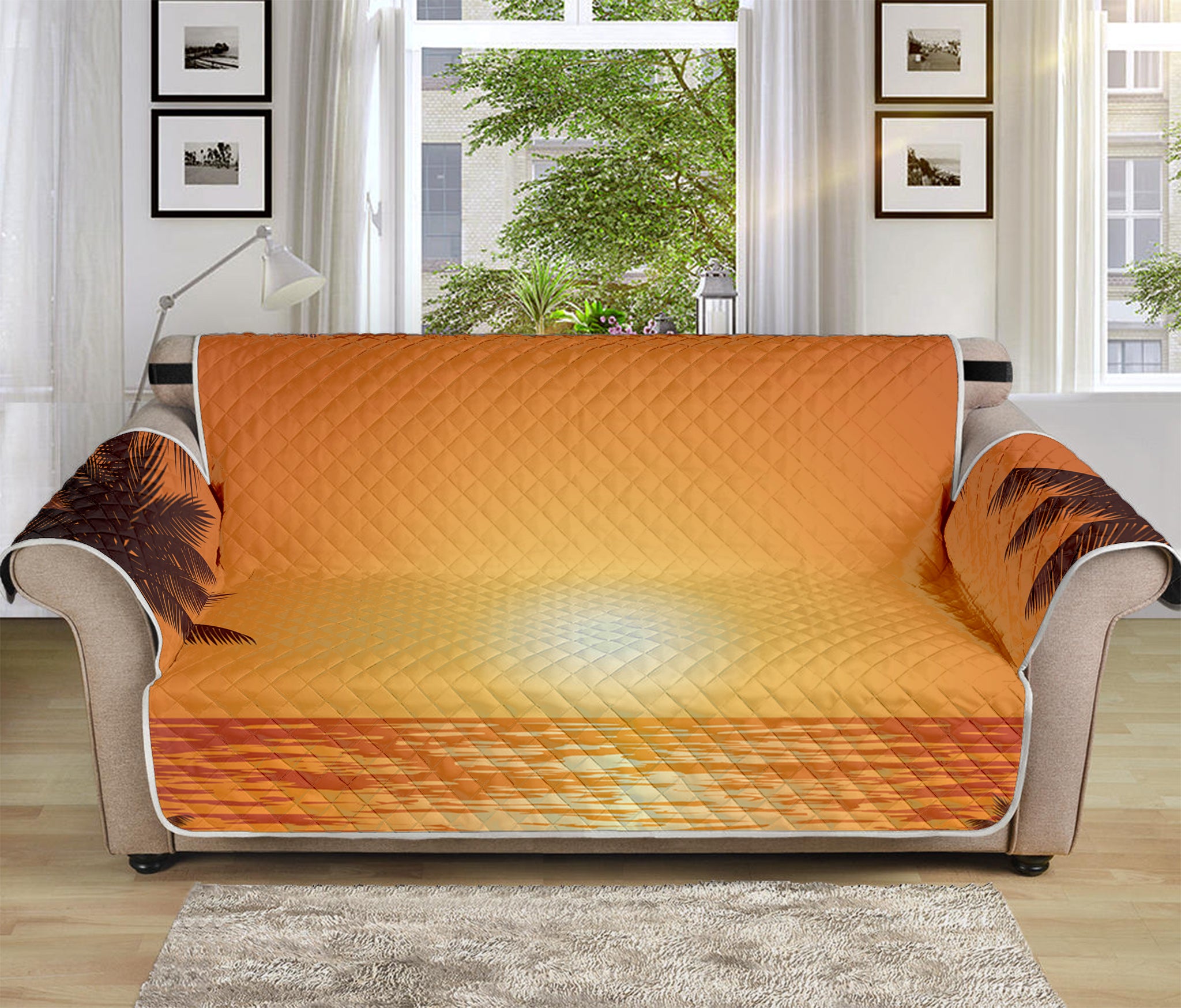 Palm Tree Beach Sunset Print Sofa Protector