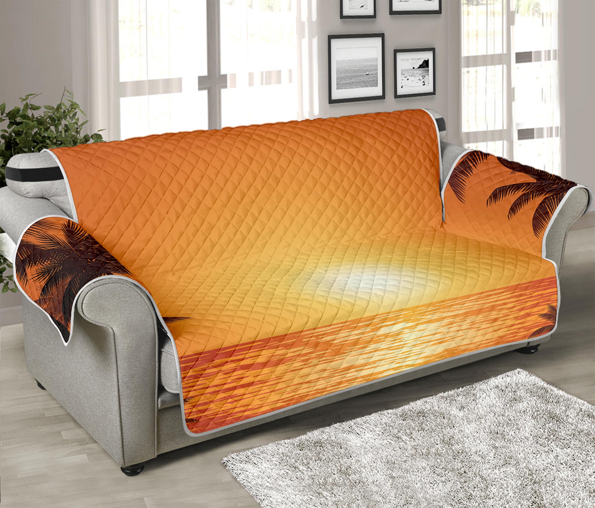 Palm Tree Beach Sunset Print Sofa Protector