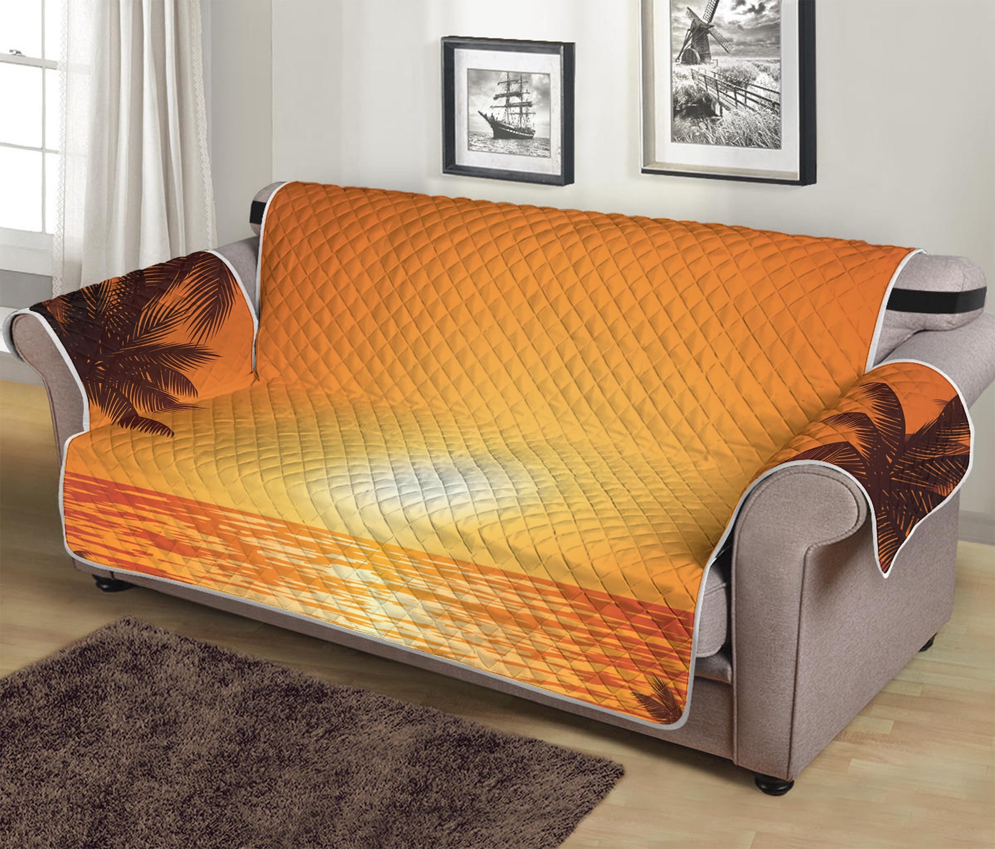 Palm Tree Beach Sunset Print Sofa Protector