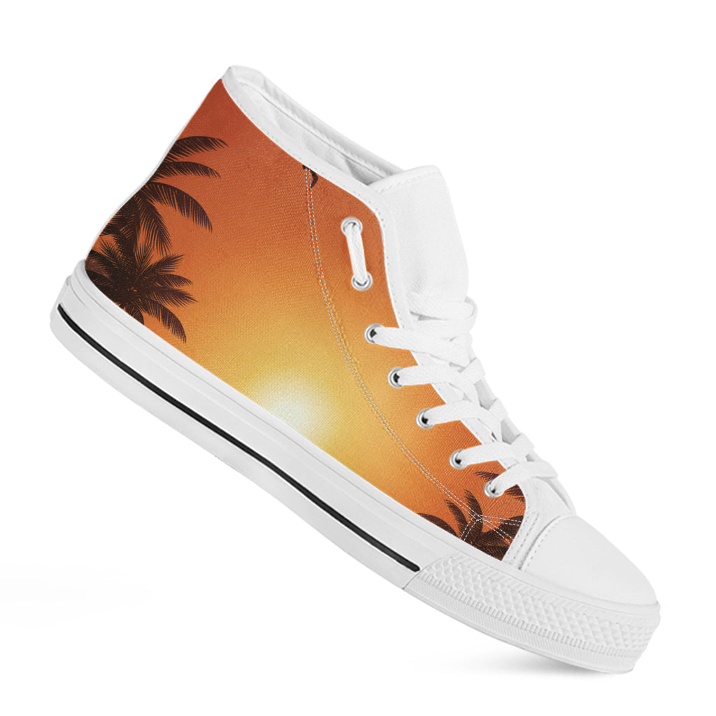 Palm Tree Beach Sunset Print White High Top Shoes