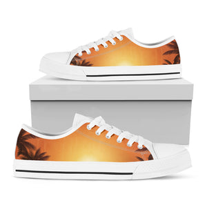 Palm Tree Beach Sunset Print White Low Top Shoes