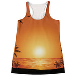 Palm Tree Beach Sunset Print Women's Racerback Tank Top