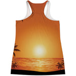 Palm Tree Beach Sunset Print Women's Racerback Tank Top