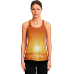 Palm Tree Beach Sunset Print Women's Racerback Tank Top