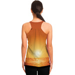 Palm Tree Beach Sunset Print Women's Racerback Tank Top