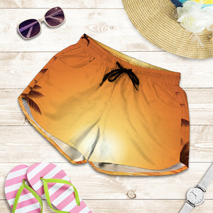 Palm Tree Beach Sunset Print Women's Shorts