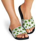 Palm Tree Pattern Print Black Slide Sandals