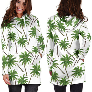 Palm Tree Pattern Print Hoodie Dress GearFrost