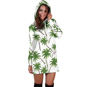 Palm Tree Pattern Print Hoodie Dress GearFrost