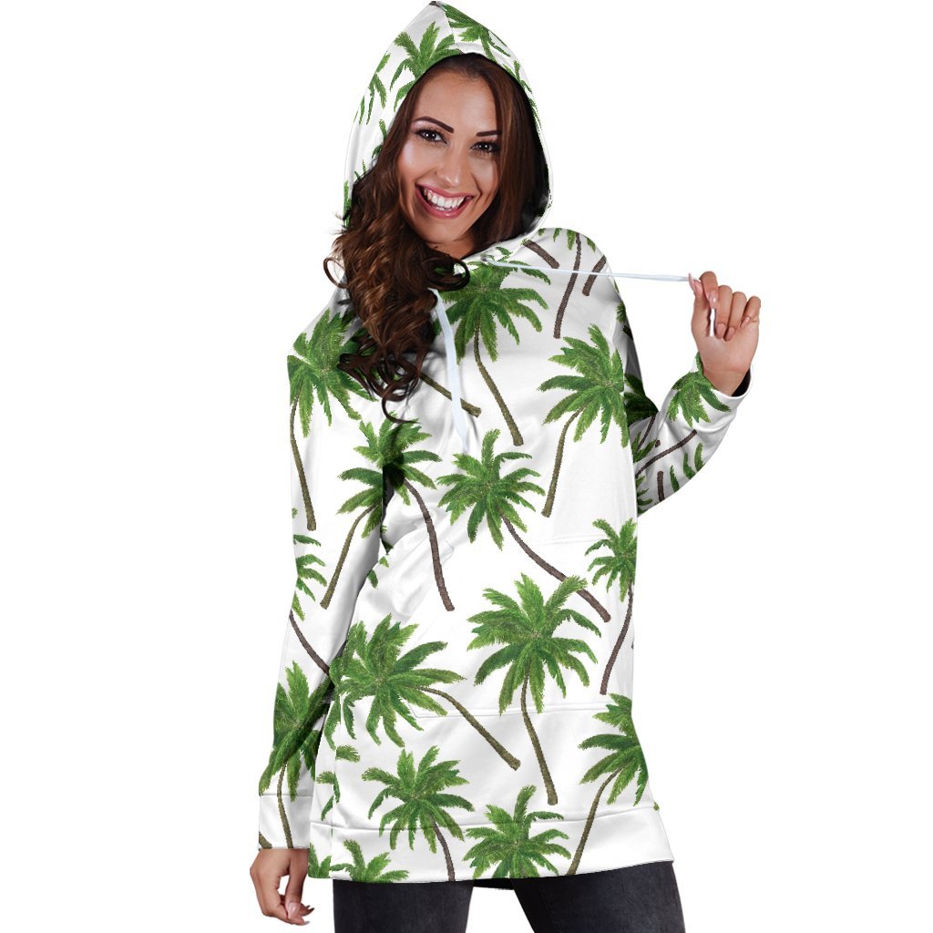 Palm Tree Pattern Print Hoodie Dress GearFrost