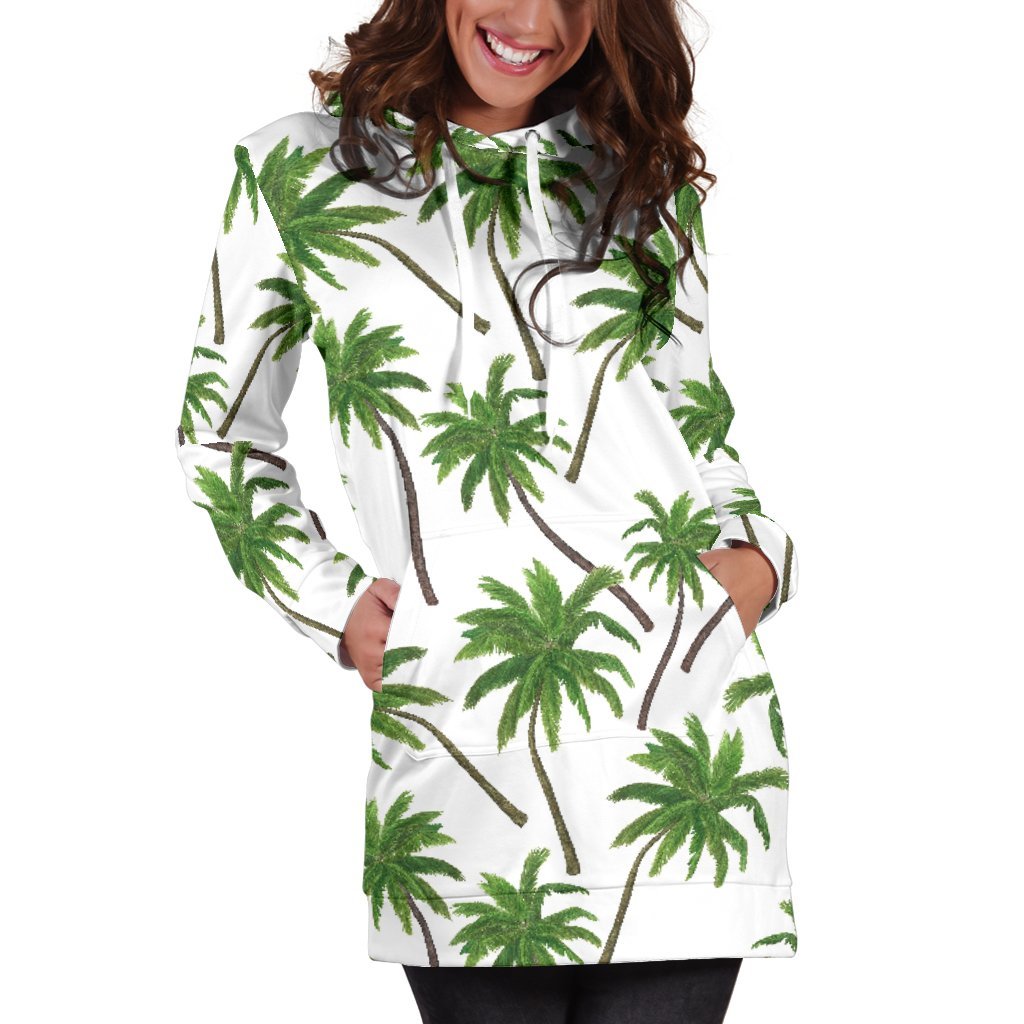 Palm Tree Pattern Print Hoodie Dress GearFrost