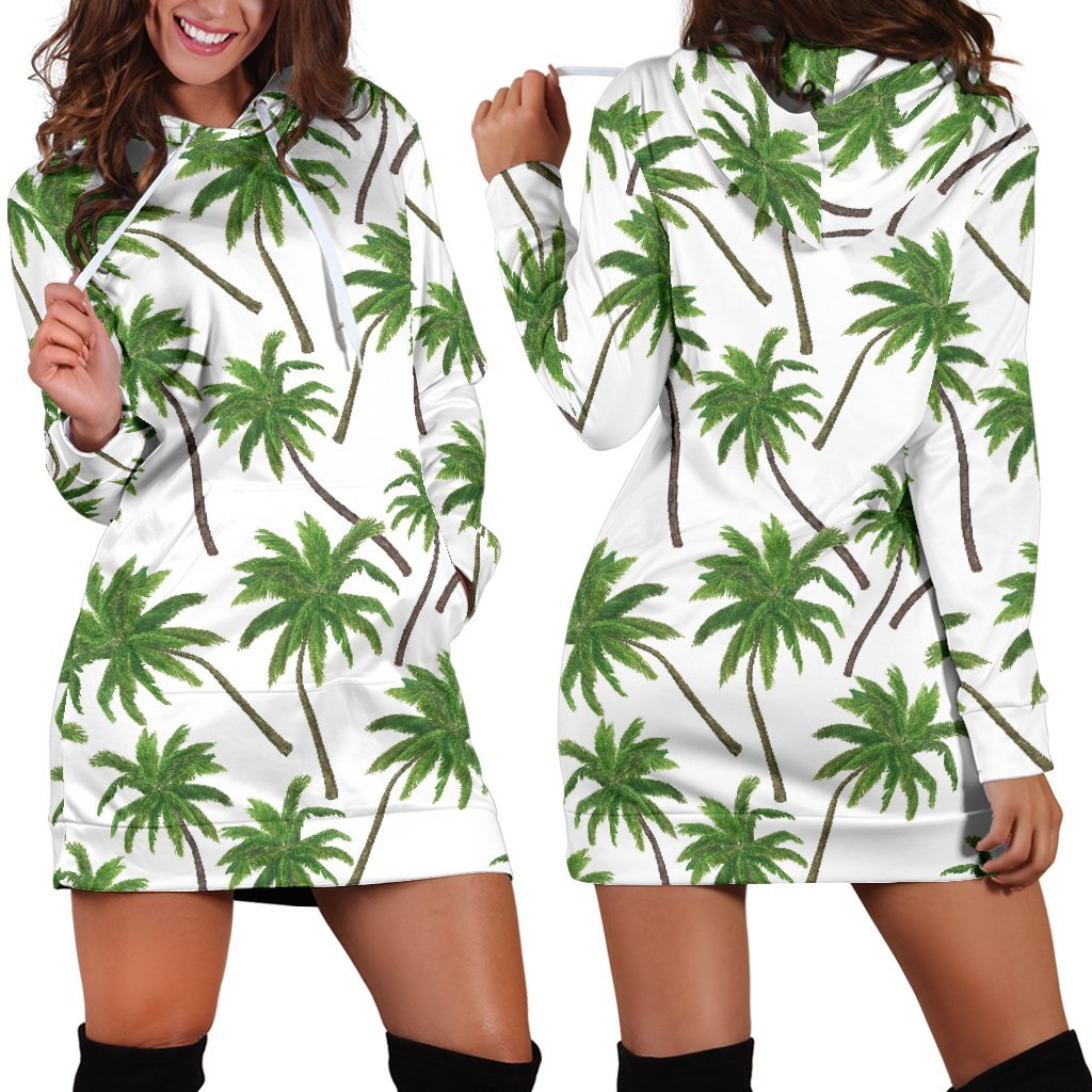 Palm Tree Pattern Print Hoodie Dress GearFrost