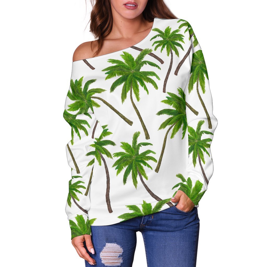 Palm Tree Pattern Print Off Shoulder Sweatshirt GearFrost