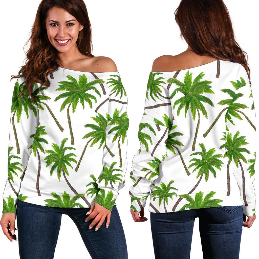 Palm Tree Pattern Print Off Shoulder Sweatshirt GearFrost