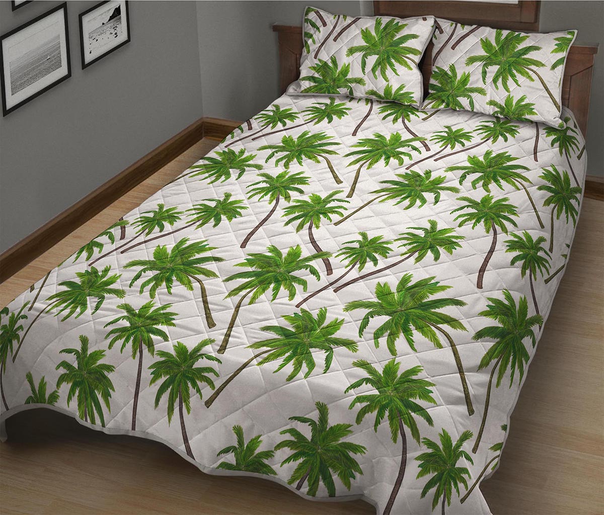 Palm Tree Pattern Print Quilt Bed Set