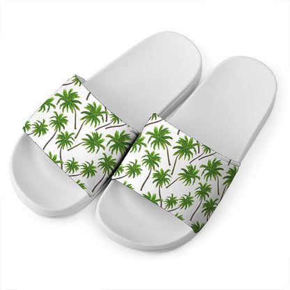 Palm Tree Pattern Print White Slide Sandals
