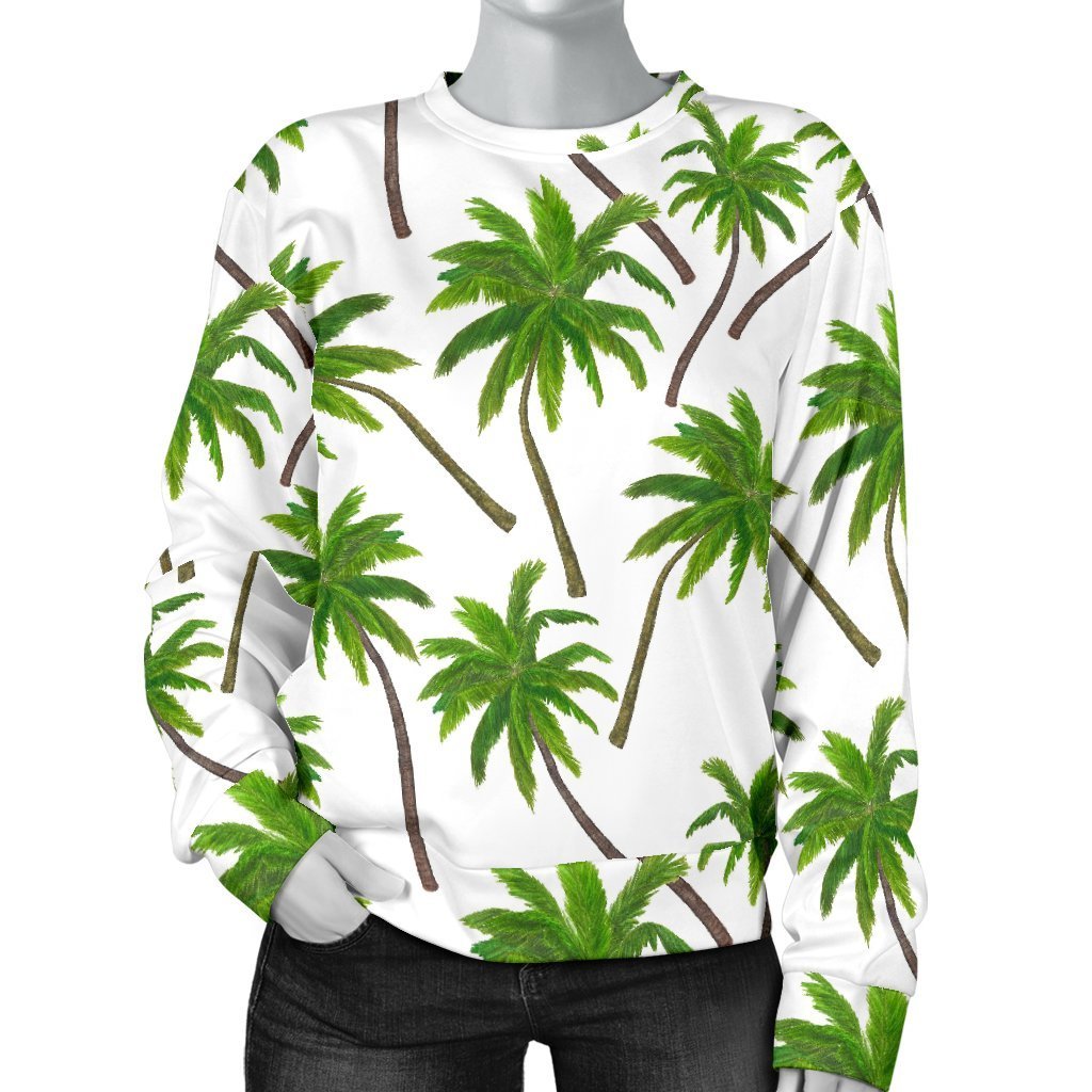 Palm Tree Pattern Print Women's Crewneck Sweatshirt GearFrost