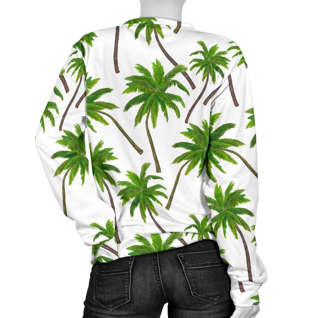 Palm Tree Pattern Print Women's Crewneck Sweatshirt GearFrost