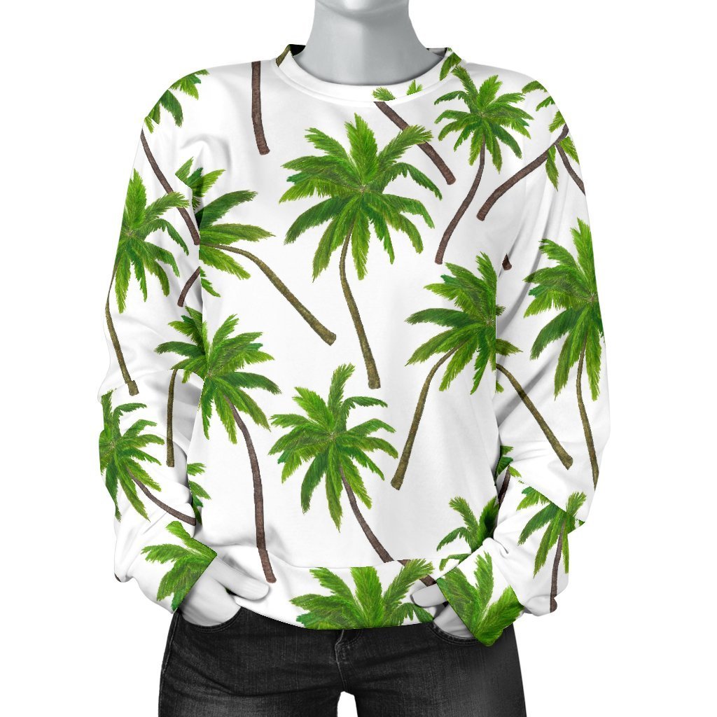 Palm Tree Pattern Print Women's Crewneck Sweatshirt GearFrost