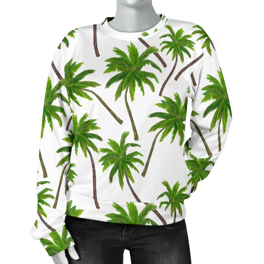 Palm Tree Pattern Print Women's Crewneck Sweatshirt GearFrost